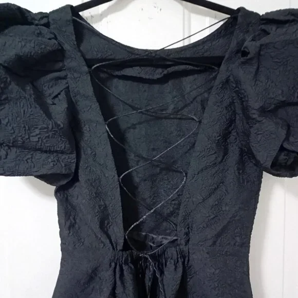 Simonett Beya Dress Black Size S Puff Sleeve Textured Fabricv Womens - Picture 5 of 11